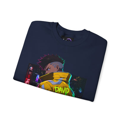 Cyberpunk Jacket Graphic Sweatshirt — "DAVID" Neon Anime Crewneck