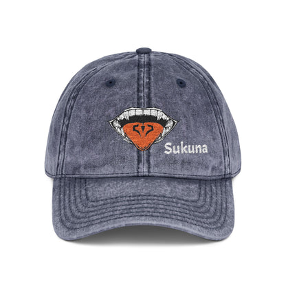 Vintage Embroidered Cap — Retro Lip Patch & "Sukuna" Text