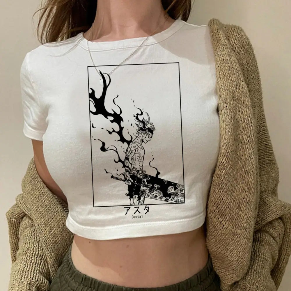 Black Clover Gothic Crop Top – Women's Y2K Harajuku Anime Graphic Tee