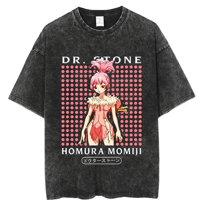 Dr. Stone Senku Ishigami Vintage Washed T-Shirt – Unisex Oversized Harajuku Cotton Graphic Tee