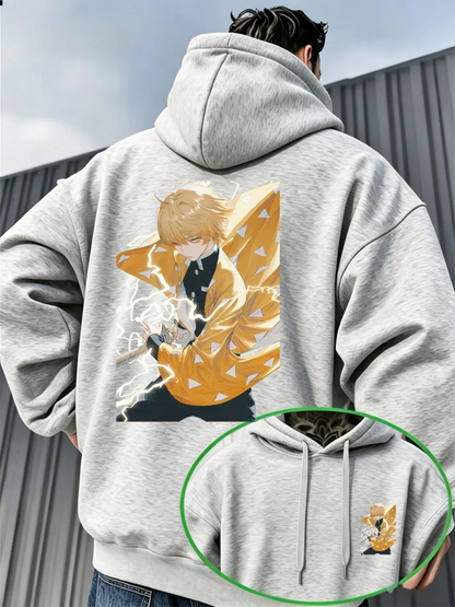 Demon Slayer Zenitsu Agatsuma Fleece Hoodie – Warm Anime Graphic Pullover Sweatshirt