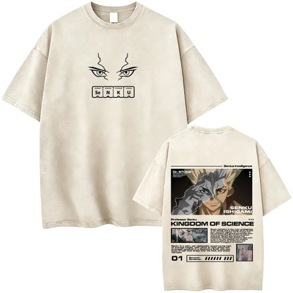 Dr. Stone Senku Ishigami Vintage Washed T-Shirt – Unisex Oversized Manga Graphic Tee