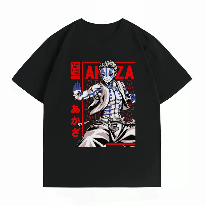 Demon Slayer Akaza Anime T-Shirt – 100% Cotton Casual Graphic Summer Tee