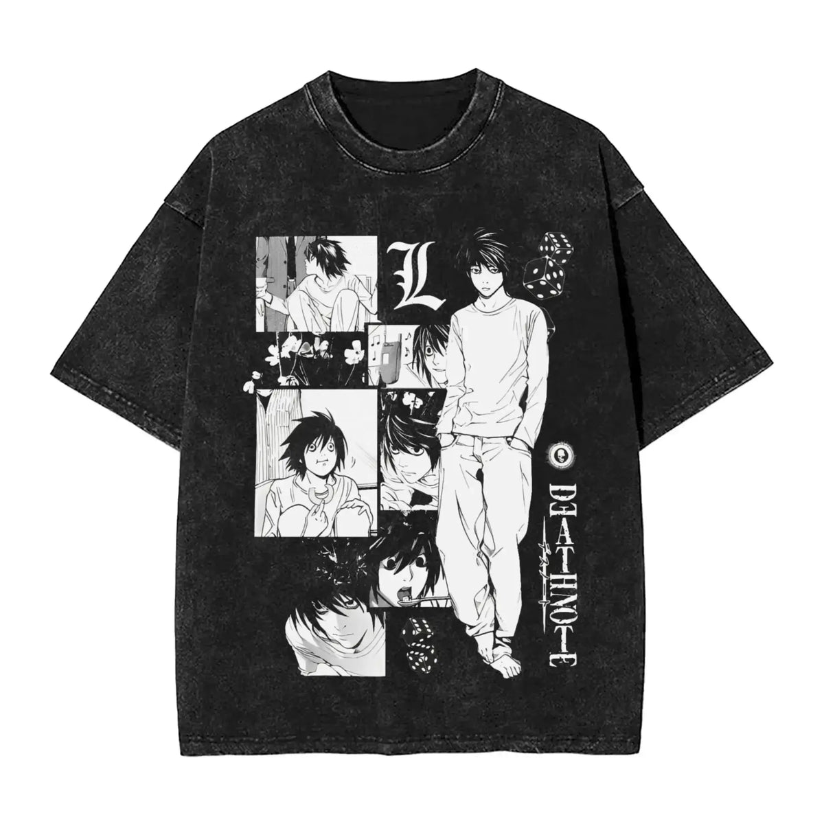 Death Note L Lawliet Vintage Washed T-Shirt – Oversized Manga Graphic Streetwear Tee