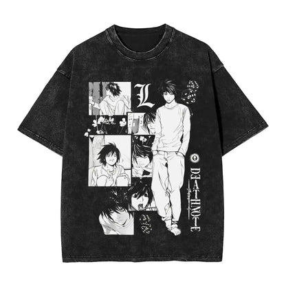 Death Note L Lawliet Vintage Washed T-Shirt – Oversized Manga Graphic Streetwear Tee