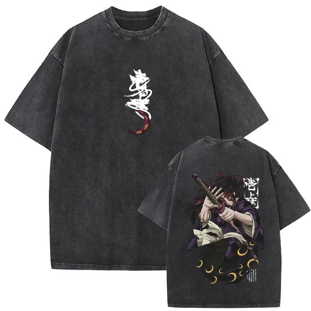 Demon Slayer Vintage Washed Anime T-Shirt – Unisex Cotton Oversized Graphic Tee