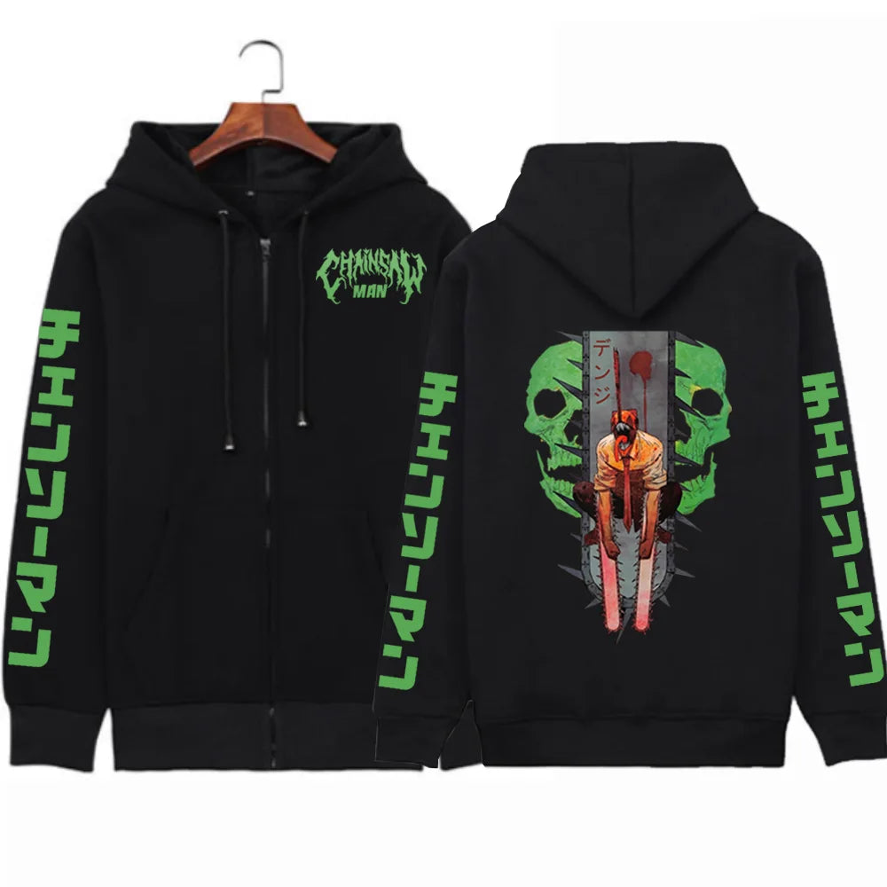 Chainsaw Man Denji Zip-Up Hoodie – Unisex Anime Graphic Streetwear Jacket