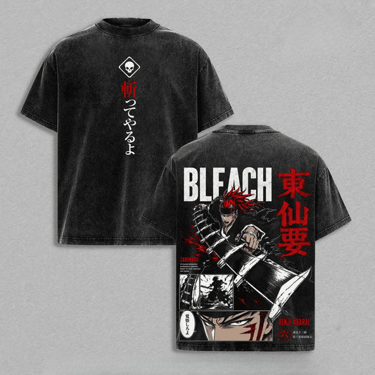 BLEACH Renji Abarai Vintage Washed T-Shirt – Unisex Oversized Anime Streetwear Tee