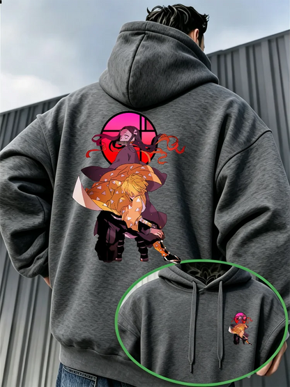 Bandai Demon Slayer Men's Hoodie Japanese Anime Style Fleece Sweatshirt High Quality Warm Autumn Winter Pullover