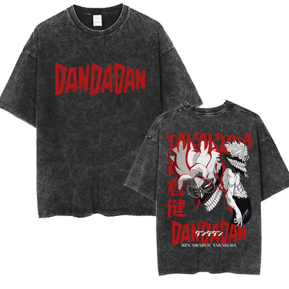 DAN DA DAN Okarun Vintage Washed T-Shirt – Loose Unisex Anime Streetwear Tee Collections