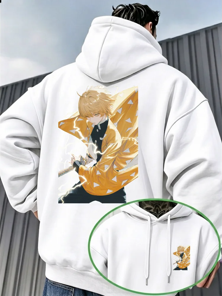 Demon Slayer Zenitsu Agatsuma Fleece Hoodie – Warm Anime Graphic Pullover Sweatshirt