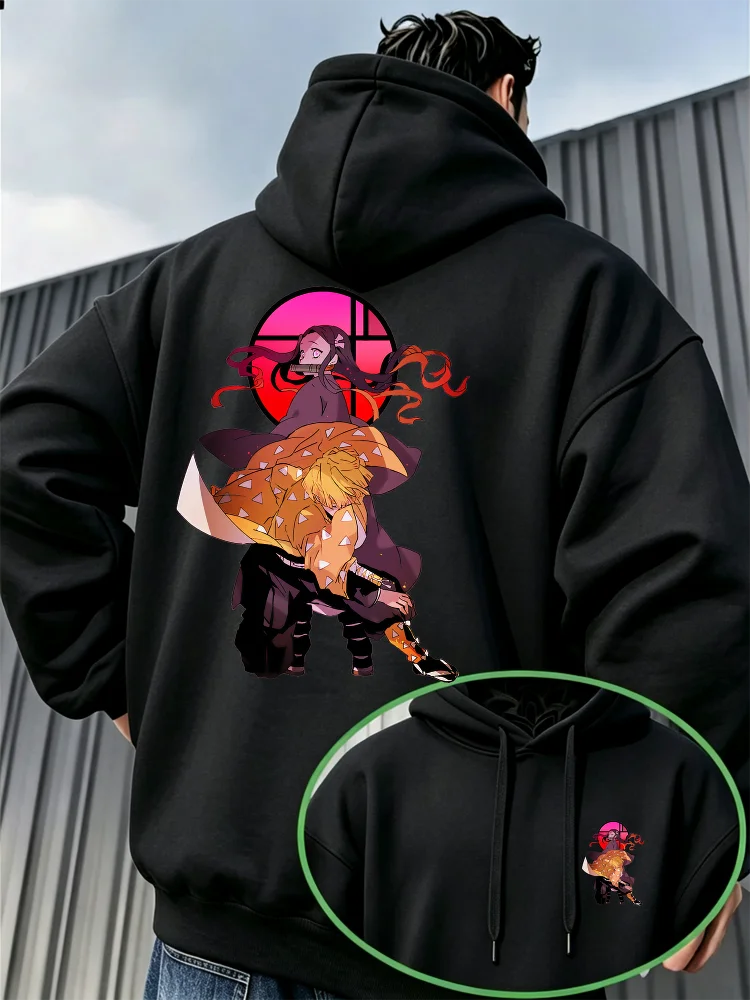 Bandai Demon Slayer Men's Hoodie Japanese Anime Style Fleece Sweatshirt High Quality Warm Autumn Winter Pullover