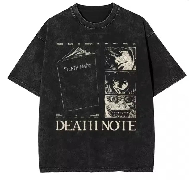 Death Note Vintage Washed T-Shirt – Unisex Harajuku Anime Streetwear Tee