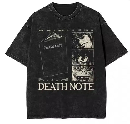 Death Note Vintage Washed T-Shirt – Unisex Harajuku Anime Streetwear Tee