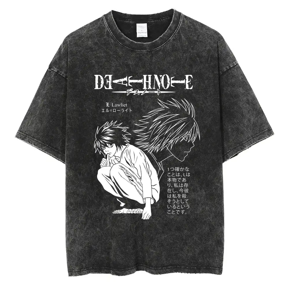 Death Note Vintage Washed T-Shirt – Oversized Unisex Harajuku Anime Tee