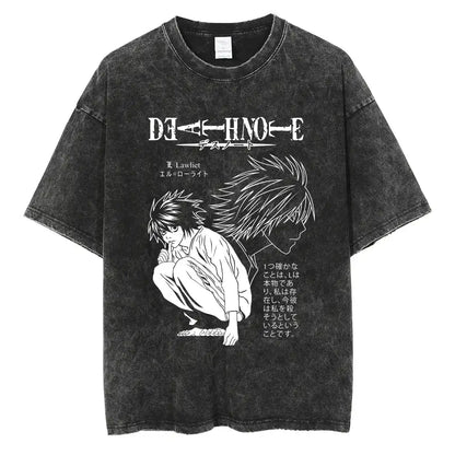 Death Note Vintage Washed T-Shirt – Oversized Unisex Harajuku Anime Tee