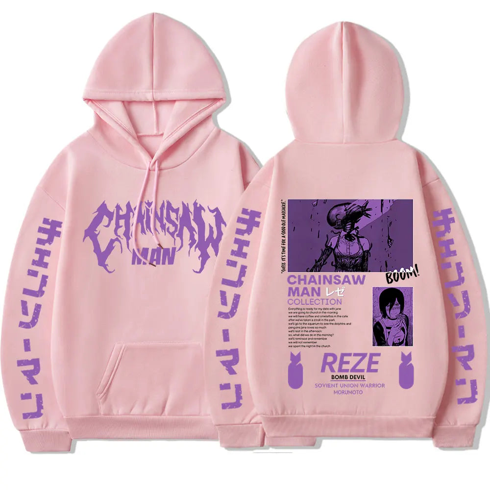 Chainsaw Man Reze Vintage Oversized Hoodie – Unisex Harajuku Manga Streetwear