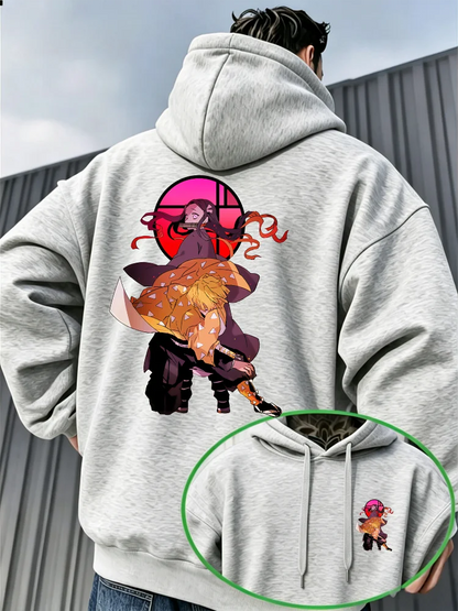 Bandai Demon Slayer Men's Hoodie Japanese Anime Style Fleece Sweatshirt High Quality Warm Autumn Winter Pullover