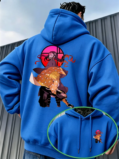 Bandai Demon Slayer Men's Hoodie Japanese Anime Style Fleece Sweatshirt High Quality Warm Autumn Winter Pullover