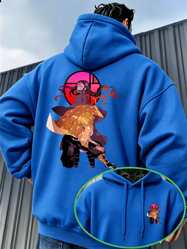 Bandai Demon Slayer Men's Hoodie Japanese Anime Style Fleece Sweatshirt High Quality Warm Autumn Winter Pullover