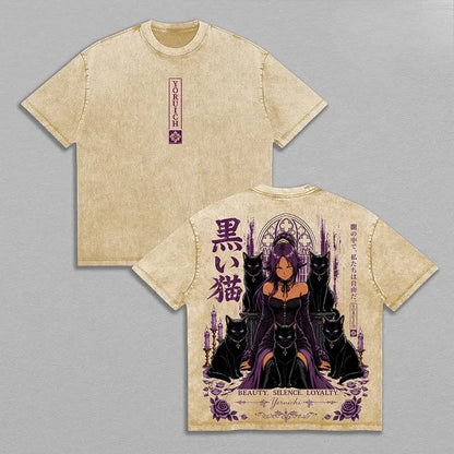 BLEACH Yoruichi Shihōin Vintage Washed T-Shirt – Unisex Harajuku Anime Streetwear Tee
