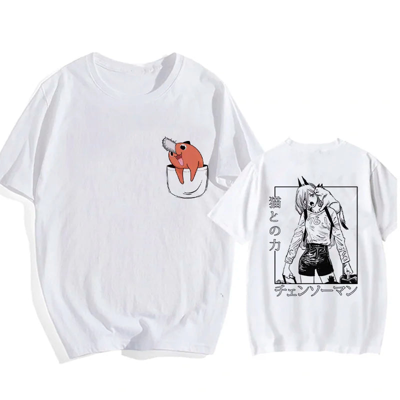 Chainsaw Man 90s Retro Anime T-Shirt – Pochita & Makima Harajuku Graphic Tee