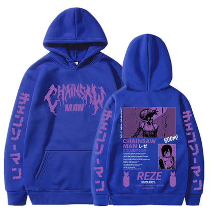 Chainsaw Man Reze Vintage Oversized Hoodie – Unisex Harajuku Manga Streetwear