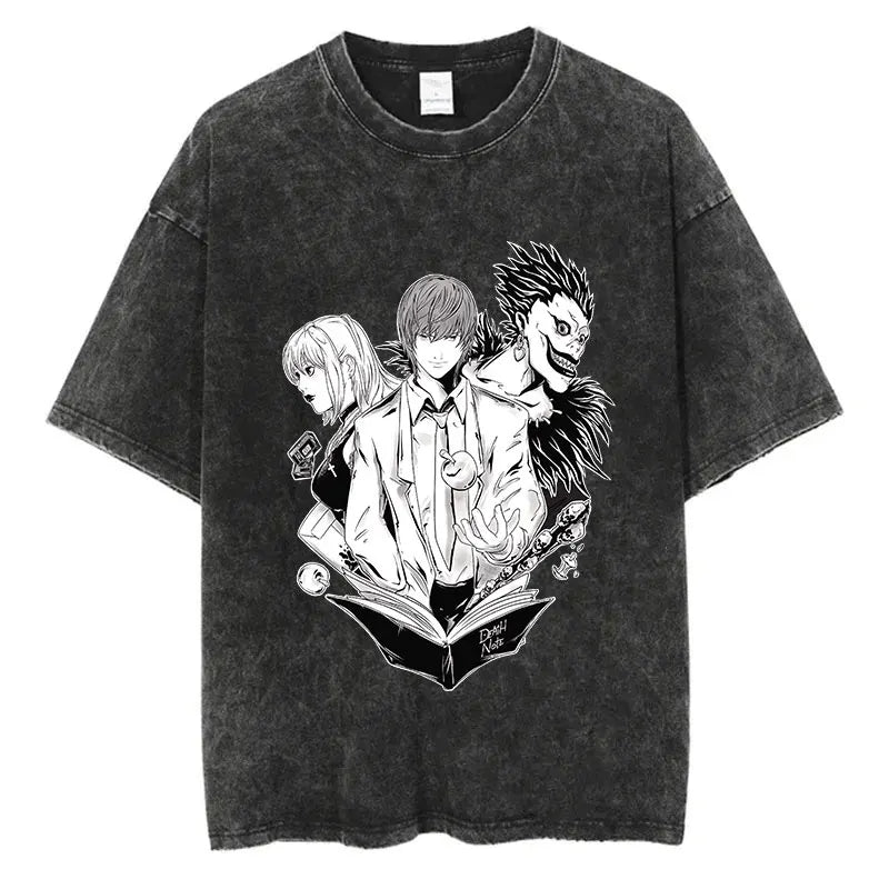 Death Note Vintage Washed T-Shirt – Oversized Unisex Harajuku Anime Tee