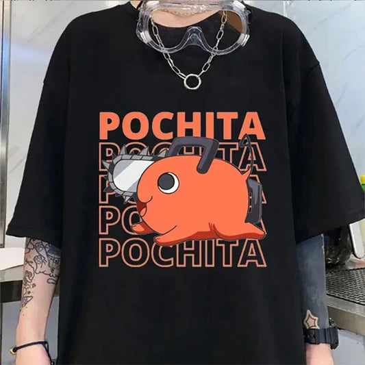 Chainsaw Man Pochita Funny Graphic T-Shirt – Loose Casual Anime Tee