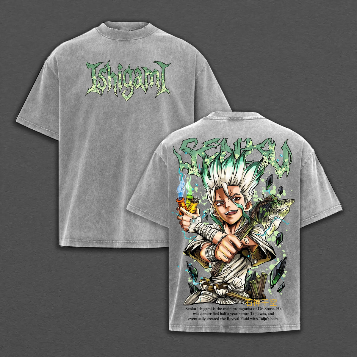 Dr. Stone Senku Ishigami Gothic Washed T-Shirt – Harajuku Anime Cotton Graphic Tee