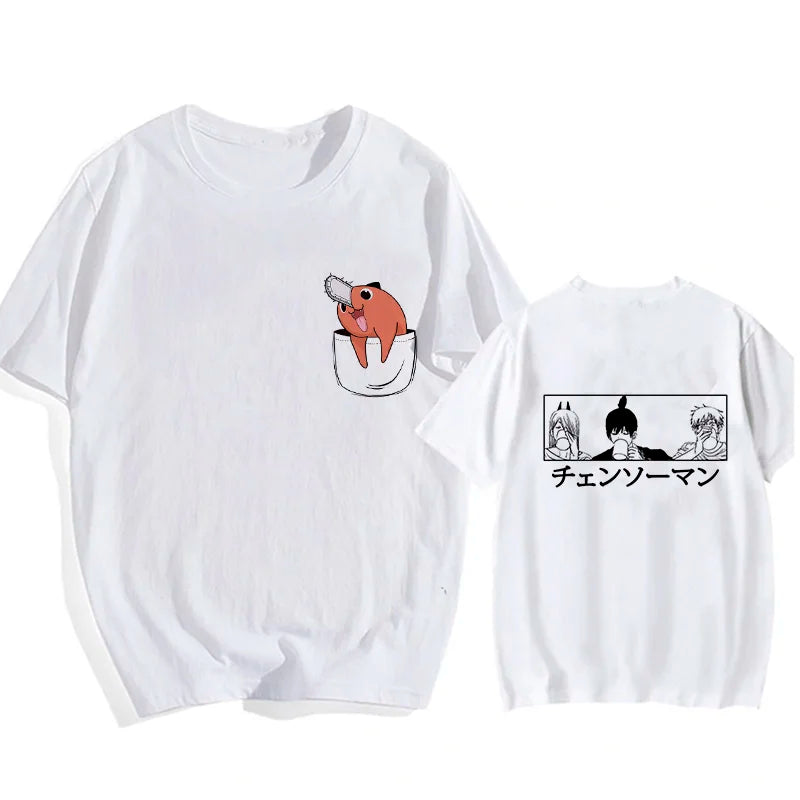 Chainsaw Man 90s Retro Anime T-Shirt – Pochita & Makima Harajuku Graphic Tee