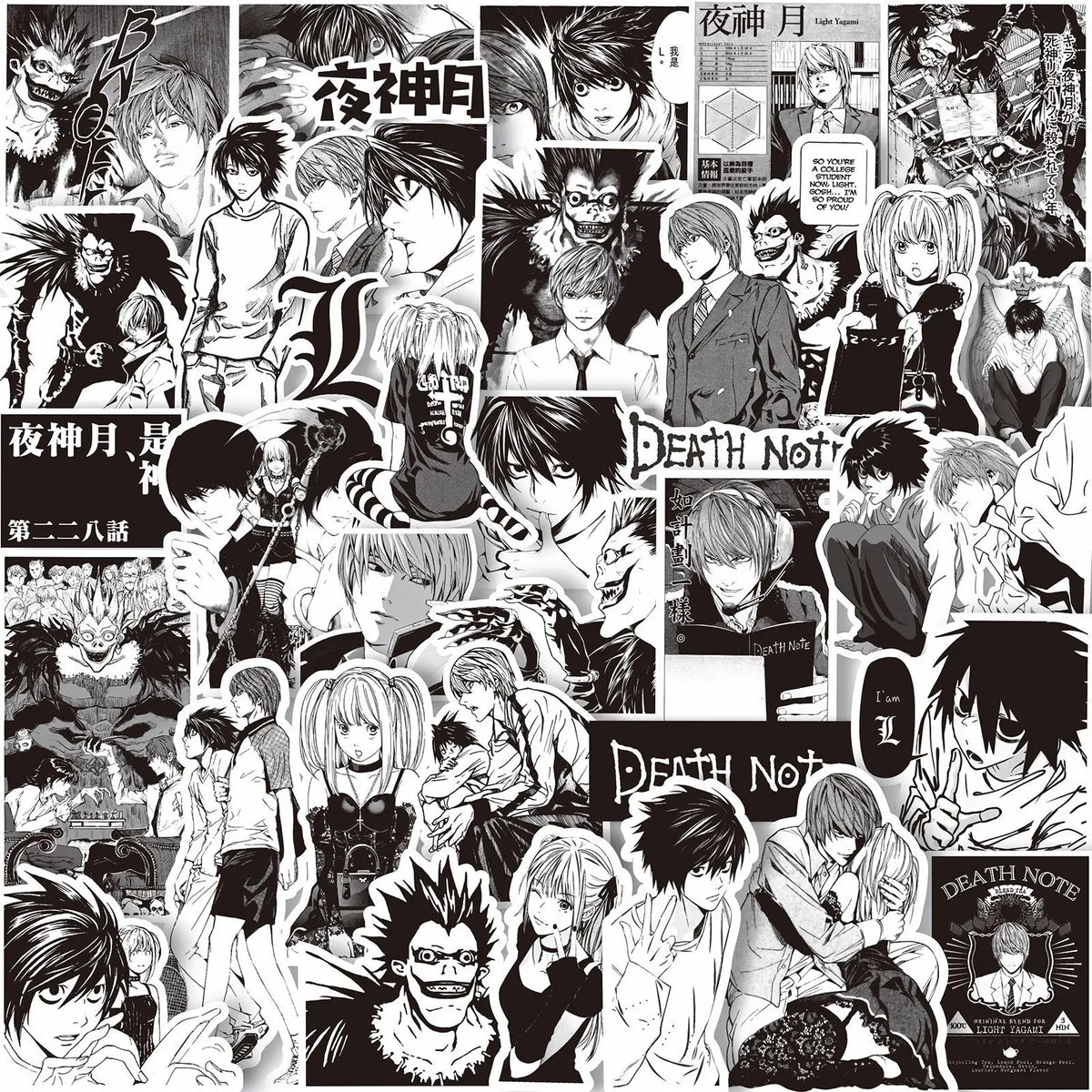 Death Note 65-Piece Anime Sticker Pack – Black & White Manga Decals