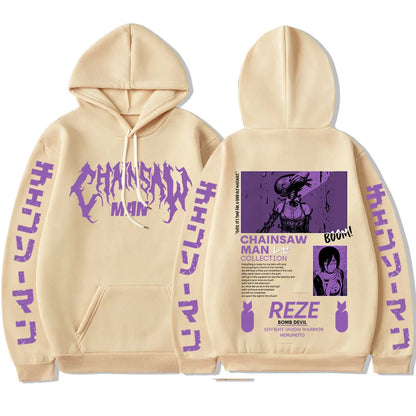 Chainsaw Man Reze Vintage Oversized Hoodie – Unisex Harajuku Manga Streetwear