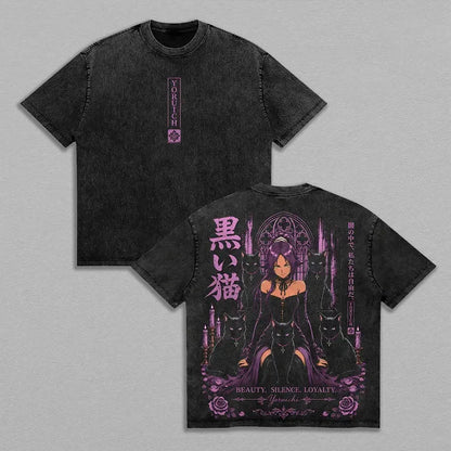 BLEACH Yoruichi Shihōin Vintage Washed T-Shirt – Unisex Harajuku Anime Streetwear Tee