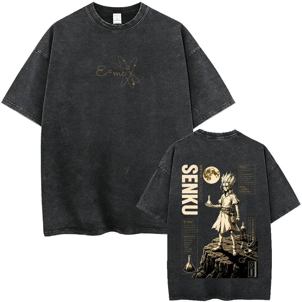 Dr. Stone Senku Ishigami Vintage Washed T-Shirt – Unisex Oversized Manga Graphic Tee