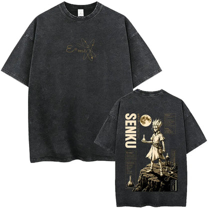 Dr. Stone Senku Ishigami Vintage Washed T-Shirt – Unisex Oversized Manga Graphic Tee