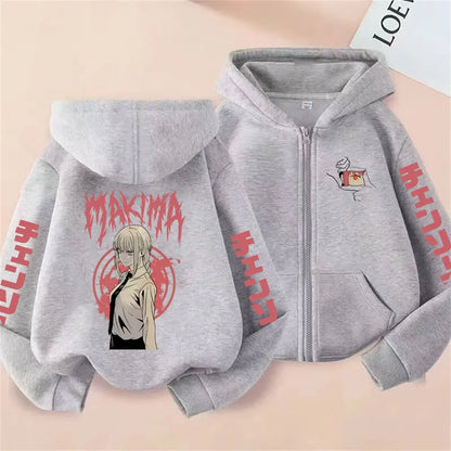 Chainsaw Man Makima Vintage Zip-Up Hoodie – Oversized Unisex Anime Streetwear Jacket