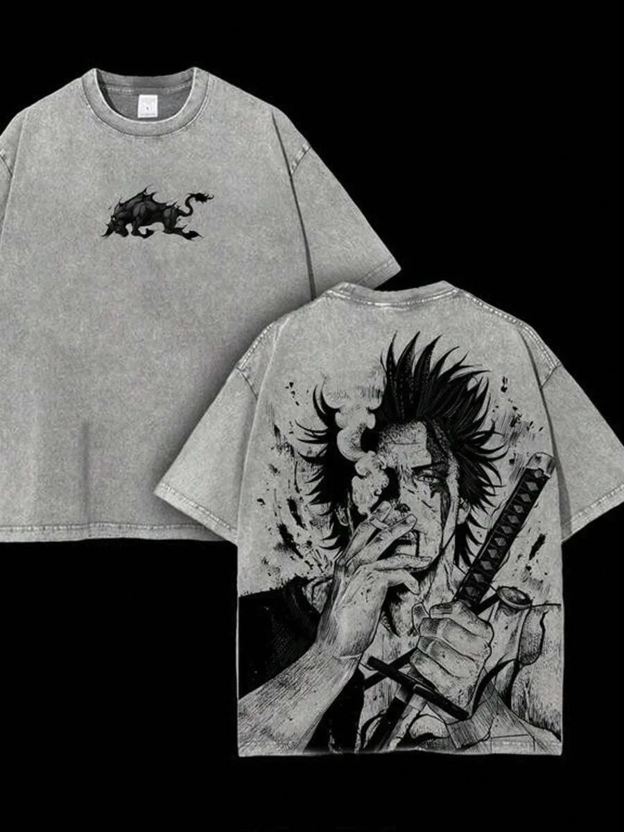 Black Clover Yami Sukehiro Vintage Washed Graphic T-Shirt – Oversized Unisex Cotton Anime Streetwear Tee