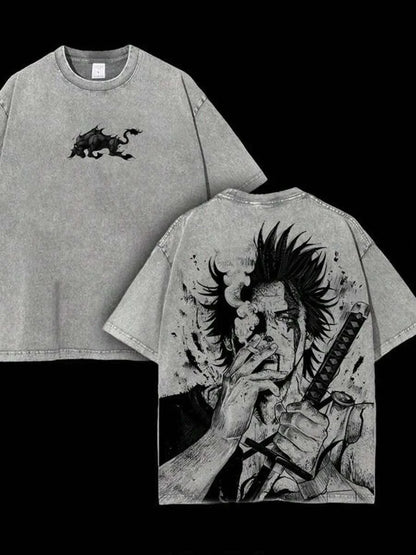 Black Clover Yami Sukehiro Vintage Washed Graphic T-Shirt – Oversized Unisex Cotton Anime Streetwear Tee