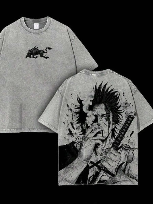 Black Clover Yami Sukehiro Vintage Washed Graphic T-Shirt – Oversized Unisex Cotton Anime Streetwear Tee