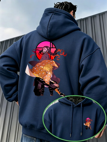 Bandai Demon Slayer Men's Hoodie Japanese Anime Style Fleece Sweatshirt High Quality Warm Autumn Winter Pullover