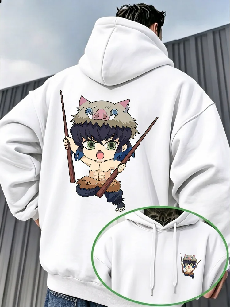 Demon Slayer Inosuke Hashibira Fleece Hoodie – Warm Anime Graphic Pullover Sweatshirt