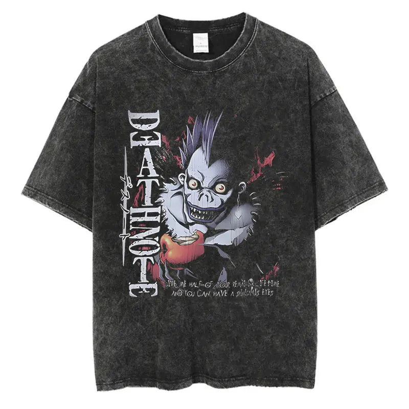 Death Note Vintage Washed T-Shirt – Oversized Unisex Harajuku Anime Tee