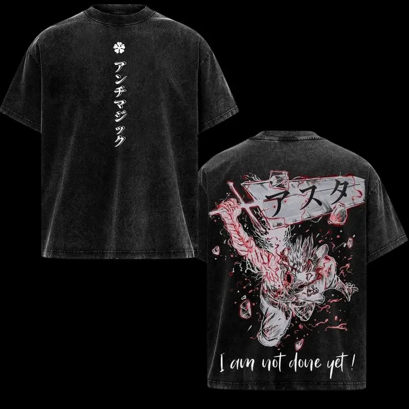 Black Clover Asta Gothic Vintage Washed Graphic T-Shirt – Oversized Unisex Cotton Anime Streetwear Tee