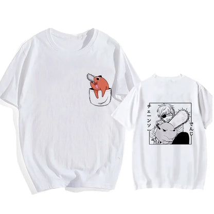 Chainsaw Man 90s Retro Anime T-Shirt – Pochita & Makima Harajuku Graphic Tee