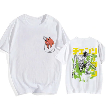 Chainsaw Man 90s Retro Anime T-Shirt – Pochita & Makima Harajuku Graphic Tee