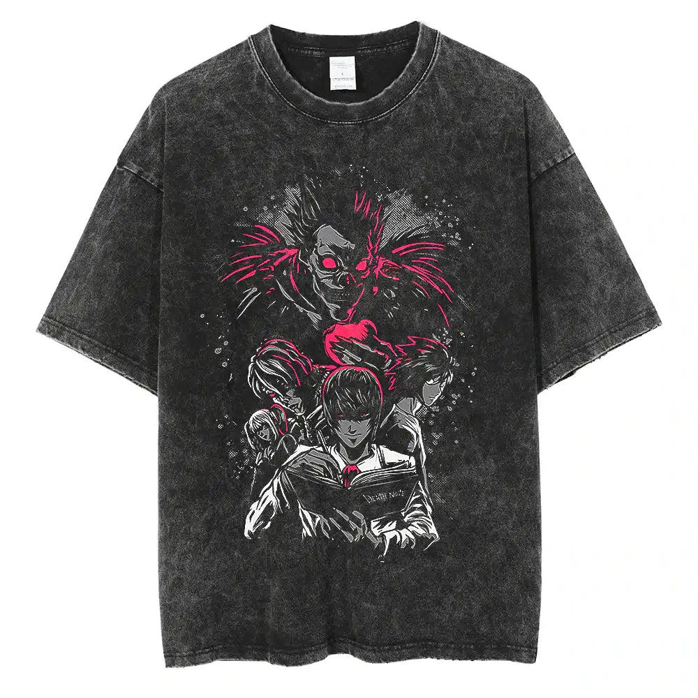 Death Note Vintage Washed T-Shirt – Oversized Unisex Harajuku Anime Tee