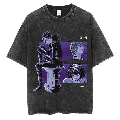Death Note Vintage Washed T-Shirt – Oversized Unisex Harajuku Anime Tee