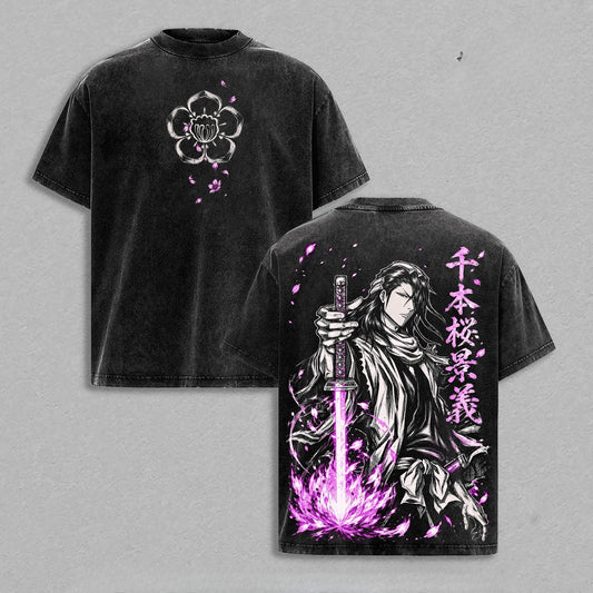 BLEACH Byakuya Kuchiki Vintage Washed Oversized T-Shirt – Unisex Anime Streetwear Tee
