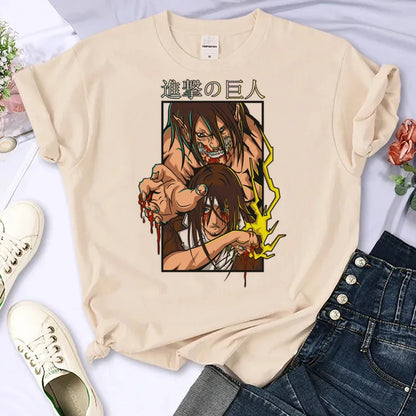 Attack on Titan Eren & Mikasa Graphic T-Shirt – Oversized Unisex Cotton Anime Streetwear Tee Collection